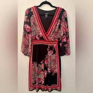 Bisou Bisou print 3/4 sleeve v-neck Dress NWT Size 12